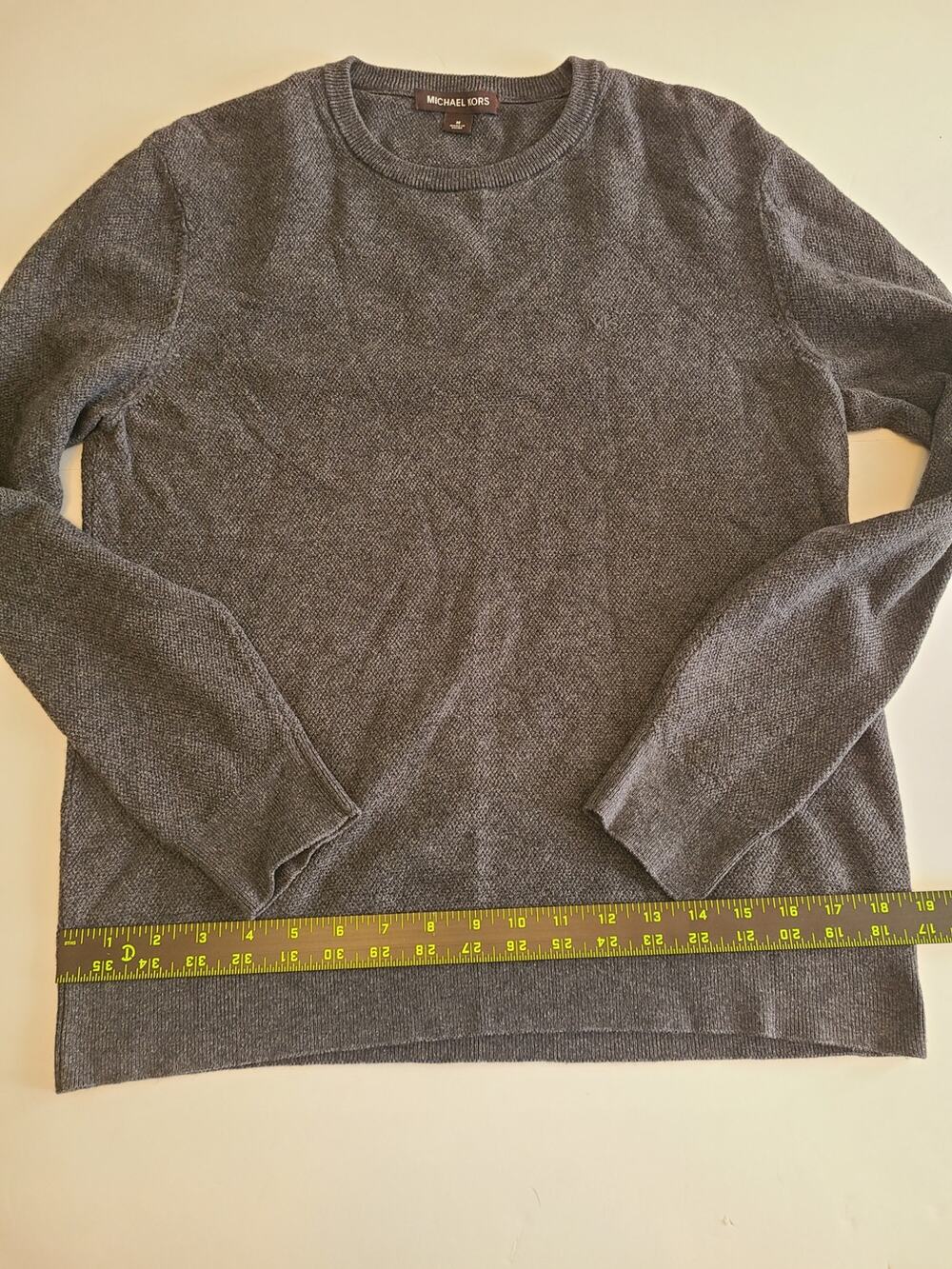 Michael Kors Mens Dark Gray Crewneck Sweater Medium M Slim Fit Embroidered MK